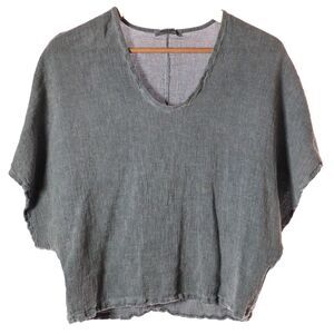 Meo Meli Blouse Top Linen Scoop Neck Italy Gray Boho Dolman Short Sleeve